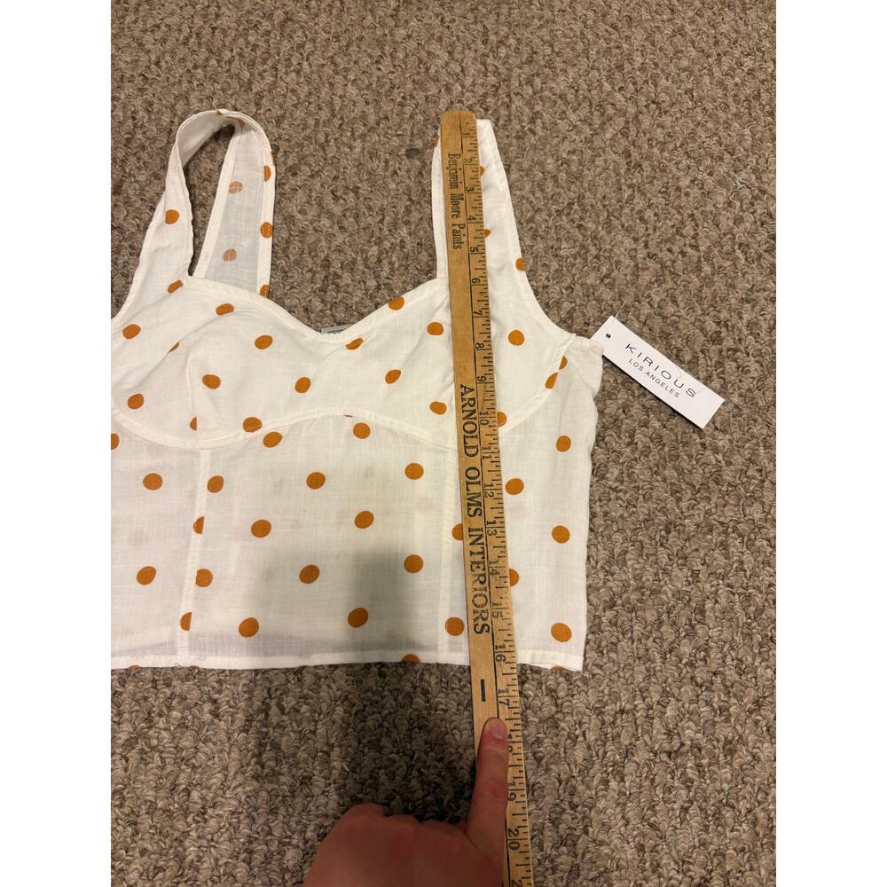 KIRIOUS | NEW Linen Blend Orange Polka Dot Cropped Tank/Skirt Pleated Set - Picture 8 of 12